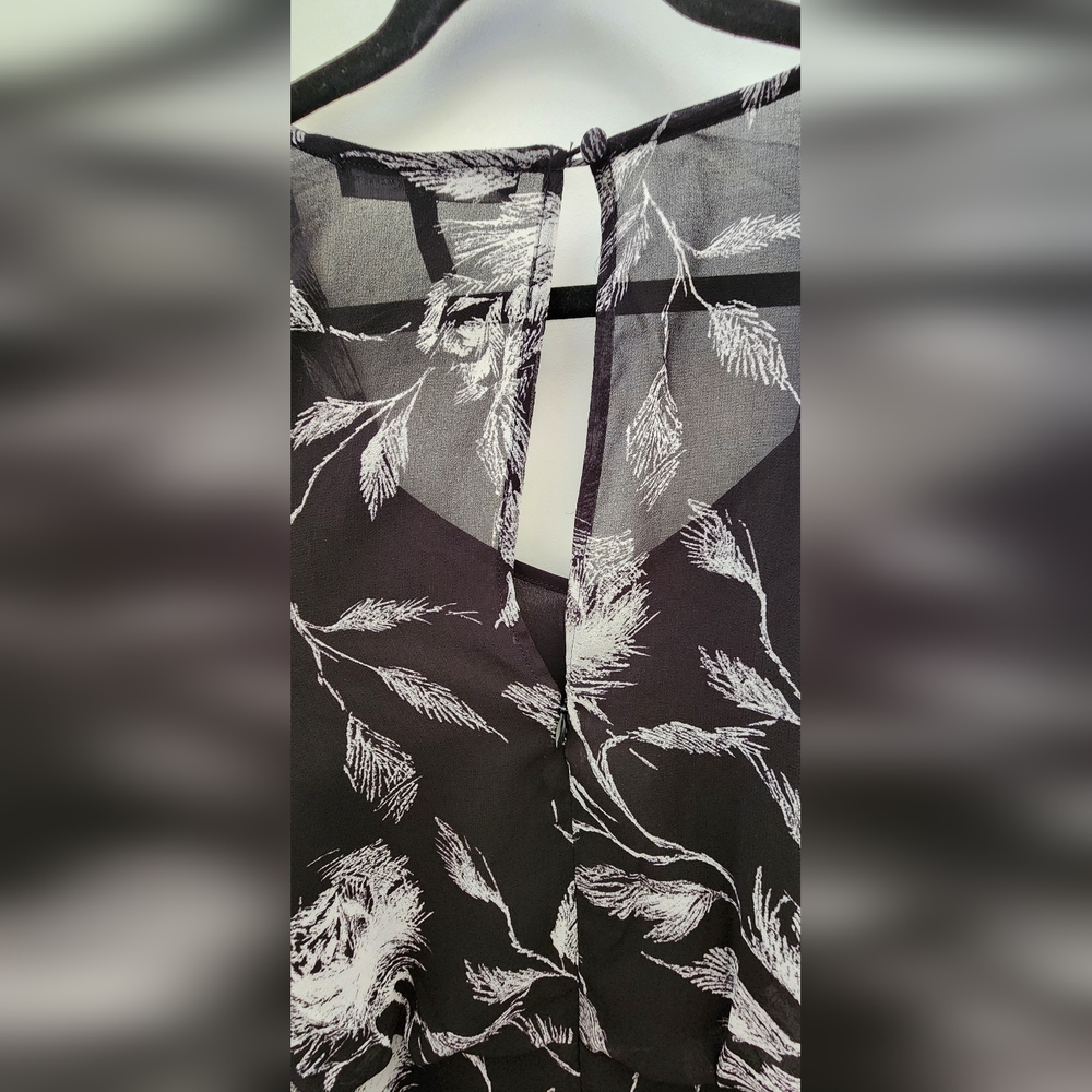White House Black Market Monochrome Leaf Print Long Sleeve Sheer Midi‎ Dress 14 - Picture 7 of 9